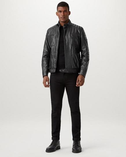 Veste Cuir Belstaff Homme Weybridge Noir Soldes IX3495061